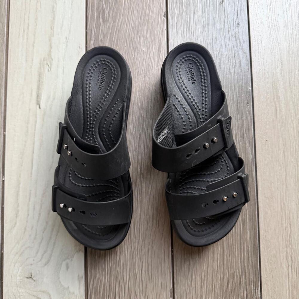 Crocs LiteRide Double Strap Platform Sandals W4 Black